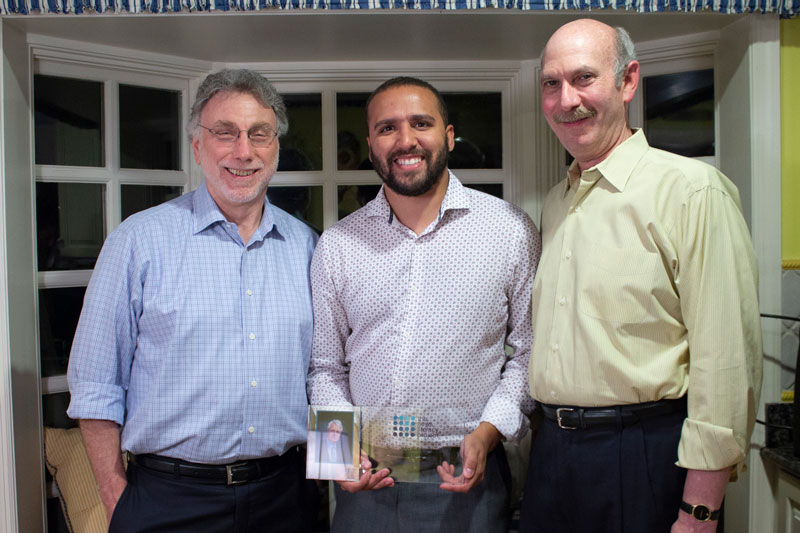 Washington Post executive editor Martin Baron (left) and NLP founder and CEO Alan C. Miller (right) with the Post’s Wesley Lowery, this year’s John S. Carroll Journalist Fellow Award honoree.