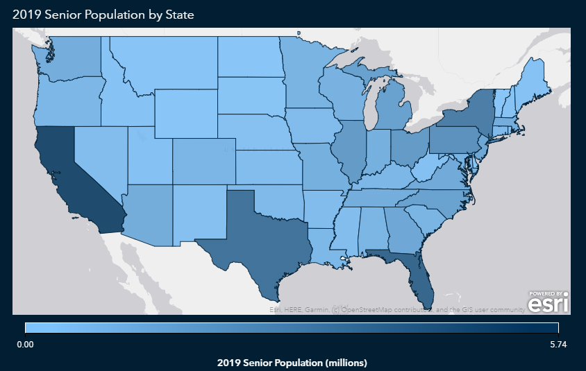 Map showing distribution of senior population