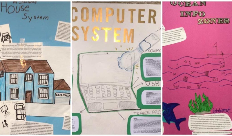 Three student posters depicting different 