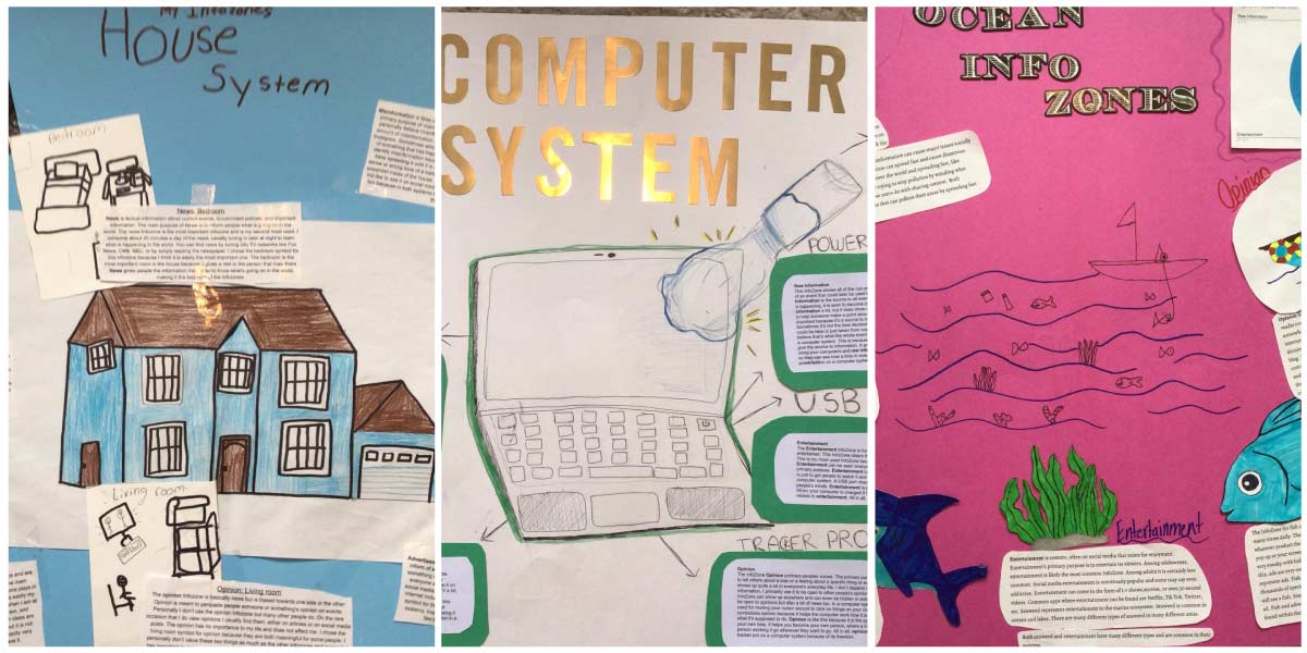 Three student posters depicting different 