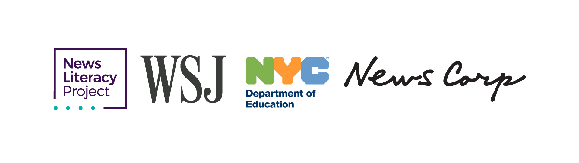 sponsors logos including news literacy project logo, wall street journal logo, nyc department of education logo, and news corp logo
