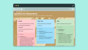 A screenshot of the Padlet platform displaying the classroom Q&A with NPR Journalist Hannah Bloch