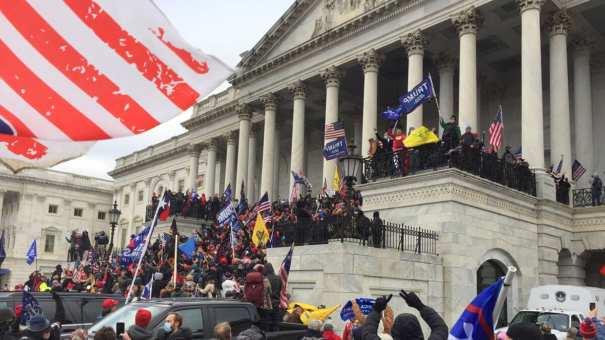 Crowd of Trump supporters marching on the US Capitol on 6 January 2021.