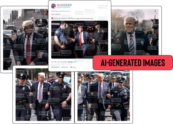 Several images seeming to show former President Donald Trump being arrested along with a tweet that reads,