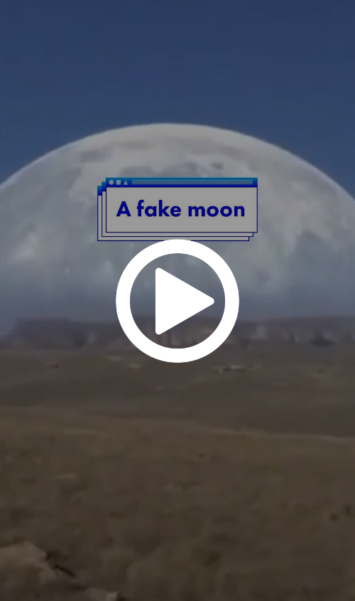 An image of an oversized moon created by a digital artist is labeled “A fake moon” by the News Literacy Project.