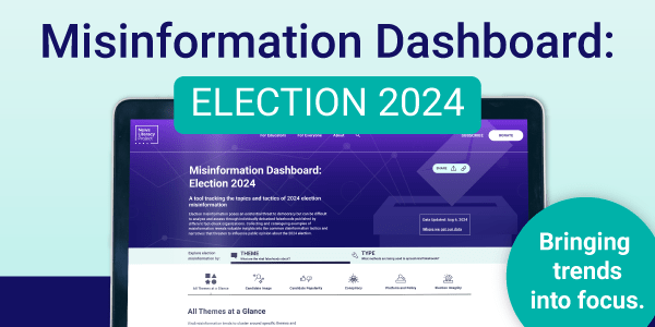 A thumbnail illustration of a computer screen is open to the News Literacy Project’s Misinformation Dashboard: Election 2024.