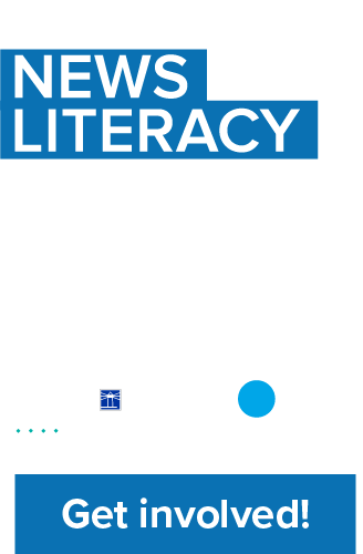 A banner ad from the News Literacy Project with photos of teens. Words on the ad read: 'National News Literacy Week; Feb. 3-7, 2025; NewsLiteracyWeek.org,' and 'Presented by:' with the logos of the News Literacy Project, Scripps and USA Today. Across the bottom are: a bar that says 'Get involved!'