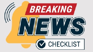 A ringing bell illustration behind the words “BREAKING NEWS CHECKLIST” and a checkmark next to the word checklist.