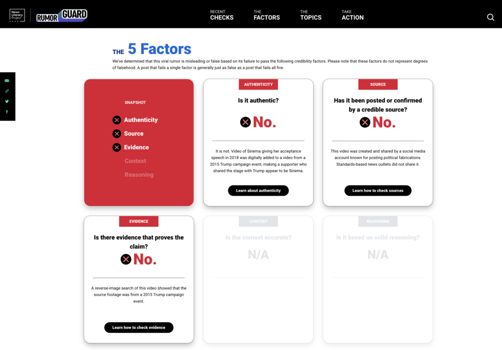 RumorGuard Five Factors example