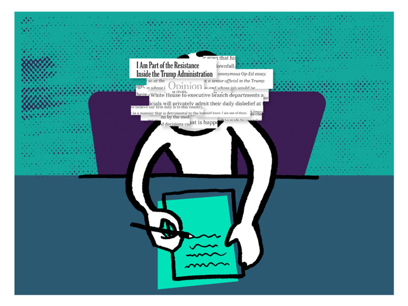 Illustration of an anonymous source writing at desk.