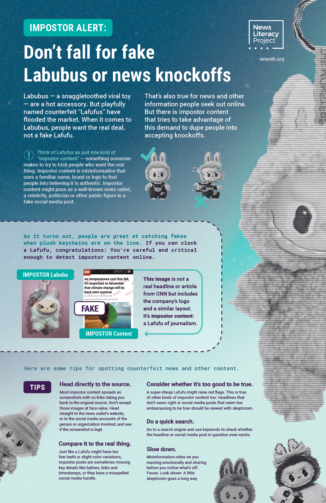 Preview of Impostor alert: Labubu poster. Use the two buttons below to view and download the infographic.